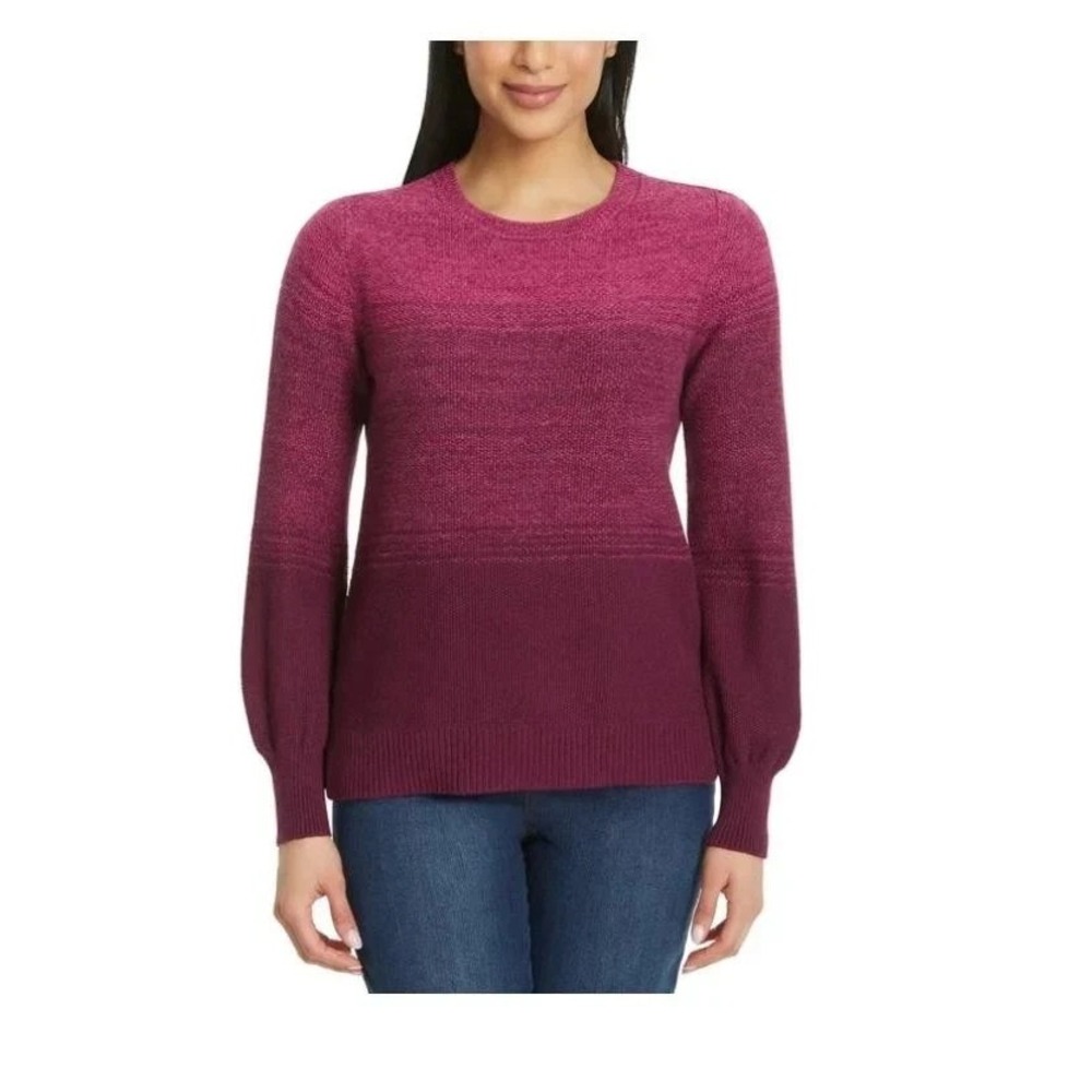 Gloria Vanderbilt Women's Ombre Crewneck Long Sleeve Sweater, Dark Pink, Size XS